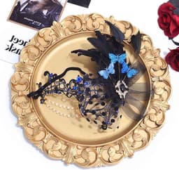 Vrouwen Venetiaans Feestmasker met Veren in Blauw voor Carnaval en Gala - Elegante Kostuumaccessoires voor Prom en Maskerade — thumbnail 4