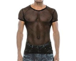 Korte Mouw Mesh T-Shirt voor Mannen | Fitted Muscle Top voor Zomer, Club en Workout | Sexy en Transparant Crop Top met Ronde Hals — afbeelding 1