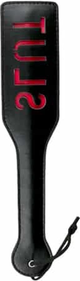 EasyToys - Paddle van Leer - Spanking Paddle - Kinky Leren Zweep met Slut Bedrukking - Bondage Set - BDSM - Bondage - Sex Toys voor Vrouwen en Mannen - Zwart — thumbnail 1