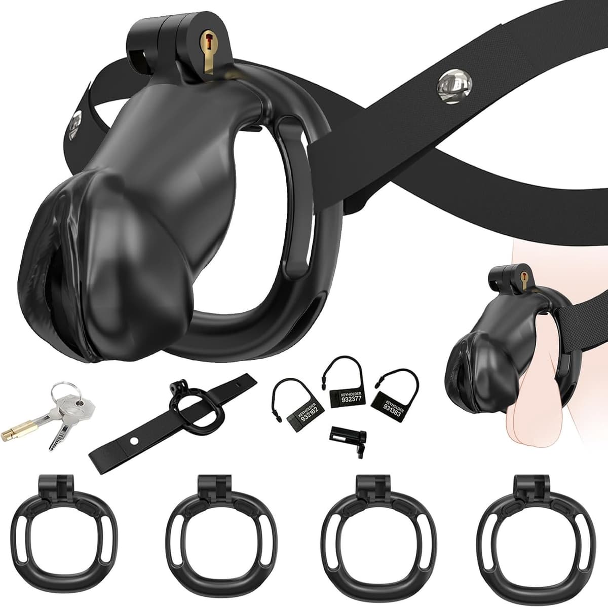 Belt voor mannen, 2-in-1 met 4 penissteunen, zwart, maat S — afbeelding 1