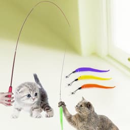 Kattenspeelgoed, intrekbaar natuurlijk veerstaafje, kattenspeelgoed met 5 stuks kattenhengel, vervangende worm, kattenspeelgoed — thumbnail 4