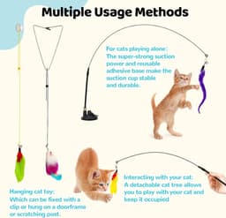 17 stuks kattenspeelgoed, zelfbezigheid, kattenspeelgoed, hengel met verwisselbare veer en 1 sokkel, kattenhengel, veilig en niet giftig, stabiel populair — thumbnail 2
