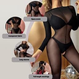 Sexy Lange Mouw Bodystocking voor Vrouwen van Nylon — thumbnail 3