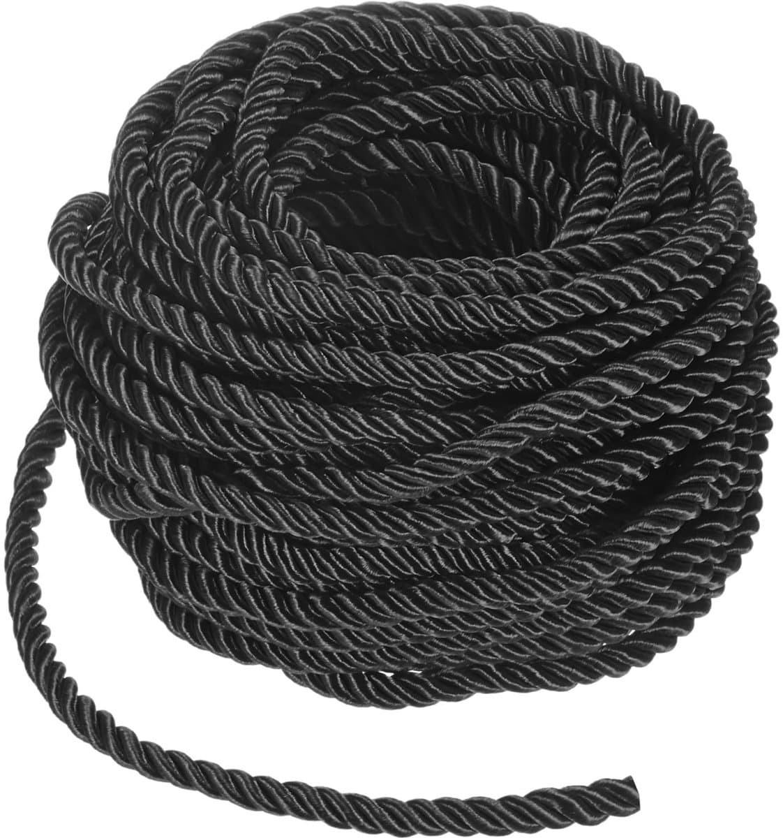 16 Yards Twisted Rope Trim, 5 mm/0,2 in zwart zacht polyester gedraaid zijden touw koord 3-laags decoratief koord voor geschenkzak/doe-het-zelf ambachten/huisdecoratie/gordijn Tieback — afbeelding 1