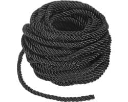 16 Yards Twisted Rope Trim, 5 mm/0,2 in zwart zacht polyester gedraaid zijden touw koord 3-laags decoratief koord voor geschenkzak/doe-het-zelf ambachten/huisdecoratie/gordijn Tieback