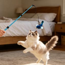 Stabiel, uittrekbaar, 41-102 cm, interactief kattenspeelgoed, hengelset met 3 kattenspeelgoed, vogel voor actieve katten, binnen en buiten, ultralicht kattenspeelgoed — thumbnail 3