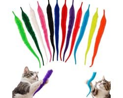 Set van 12 vervangende vullingen voor kattentoverstaf, verschillende kleuren harige rupswormspeelgoed, interactieve huisdierspeelaccessoires voor kittens en volwassen katten