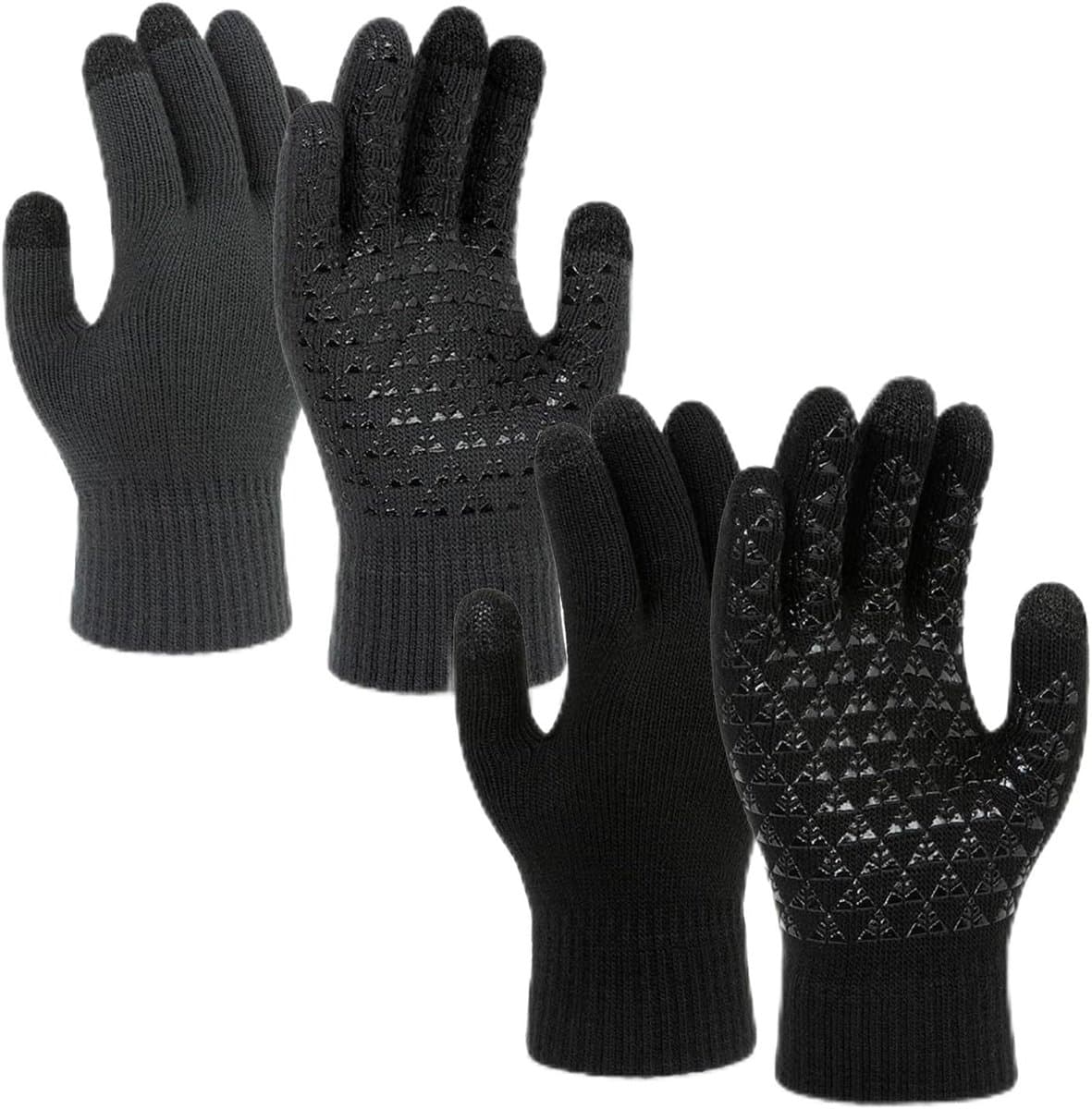 Handschoenen, uniseks, 2 paar gebreide winterhandschoenen, antislip touchscreen-handschoenen, werkhandschoenen, voor indoor-vrijetijdswerk of outdoor-rijden, pendelen (zwart + — afbeelding 1