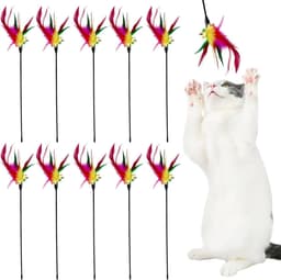 10 stuks kattenhengel, kattenspeelgoed, speelgoed voor katten, kattenhengel, speelgoed, kleurrijke kattenspeelgoed, veren, speelgoed voor katten met bel, voor katten — thumbnail 1