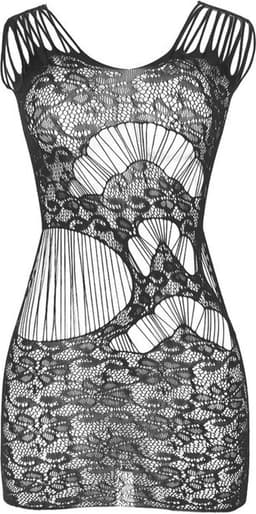 SUBBLIME - 951771 LANGE JURK MET OPEN RUG MET VISNET ZWART ONE SIZE | EROTISCHE JURK | LINGERIE | SEXY LINGERIE | EROTISCHE LINGERIE — thumbnail 2