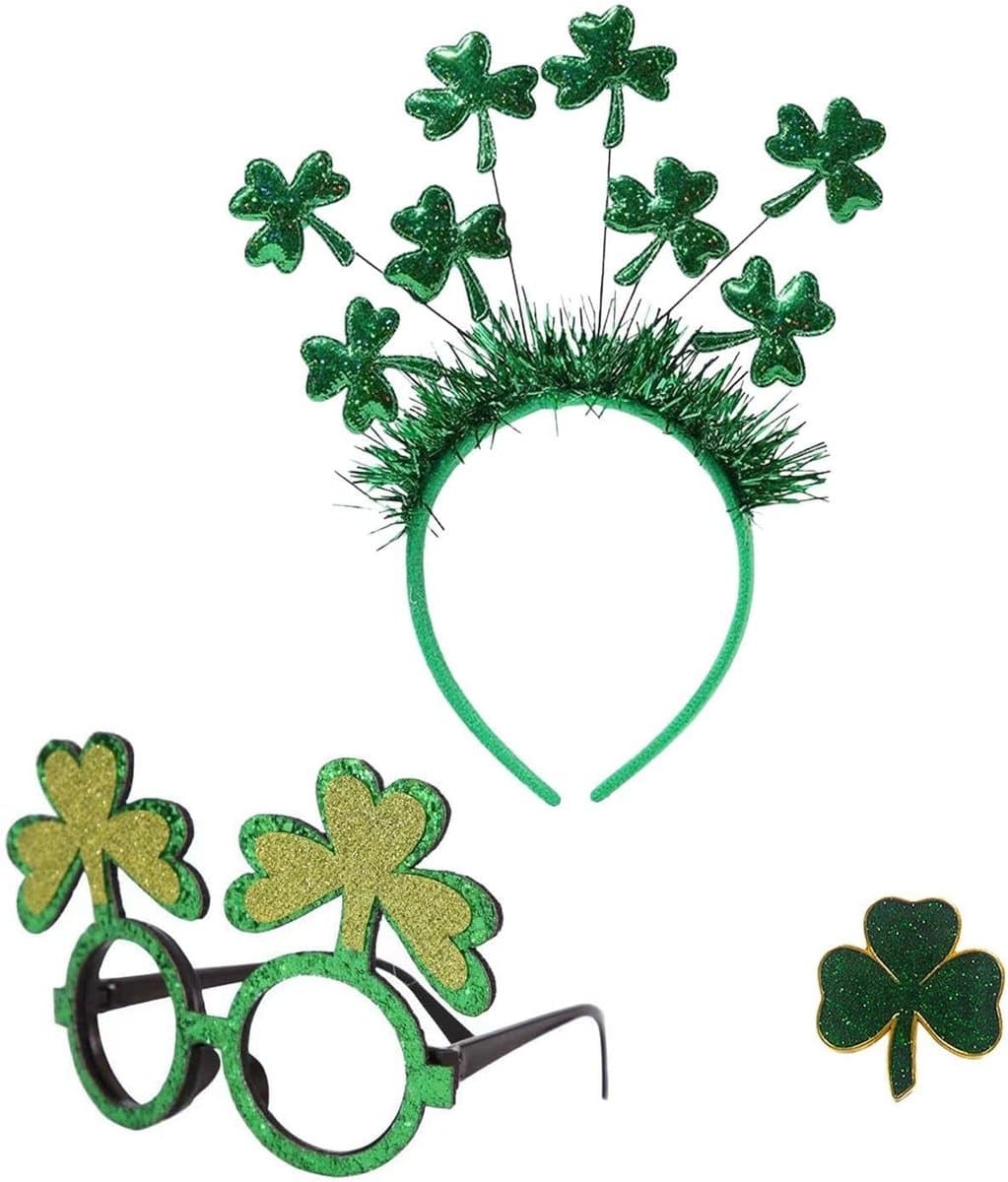 1 Shamrock Hoofdband, 1 Shamrock Bril En 1 Shamrock Broche, Vakantie Hoofdtooi, Geschikt Voor Meerdere Leeftijdsgroepen, Familie Geschenken, Ceremoniële Banket Decoratie. — afbeelding 1