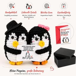 Pinguïn cadeau - handgehaakt figuur - met liefdeskaart - perfect voor geliefden - SnelShoppen — thumbnail 2