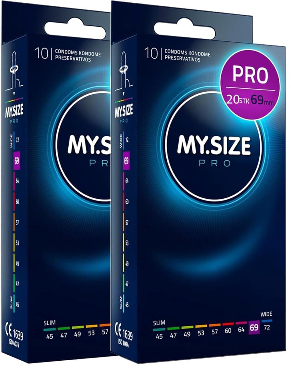 MY.SIZE PRO 20 stuks 69mm Elite condooms, XXXXL pasvorm, zeer zuiver Vytex-latex voor weinig geur, super gemakkelijk te openen en af te rollen — afbeelding 1