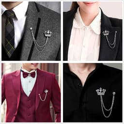 4 stuks hertenkop dubbele schakelkettingen, strass metalen veer reversspeld, kroon met hangende ketting broche kraag spelden, adelaar kristallen ketting broche pin voor stropdas hoed sjaal, Andere — thumbnail 2