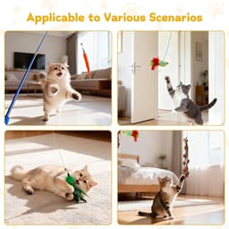 hengelset, 2 stuks interactieve uittrekbare kattenhengel lang + 9 stuks kleurrijke veren teaser kattenspeelgoed reserveveer met bel tegen verveling en voor beweging (11 stuks) — thumbnail 3