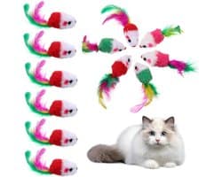 12 stuks kattenspeelgoed, muis, interactief speelgoed met veerstaart voor indoor katten, realistische pluche muizen om te jagen en te spelen, voor volwassen katten en kittens (willekeurige