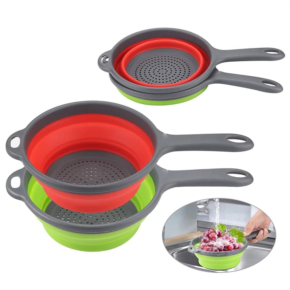 siliconen vergiet fruit plantaardige wasmand zeef met handvat zeef inklapbare afvoerder, fruit groente manden Keukengereedschap (Color : Orange small) — afbeelding 1