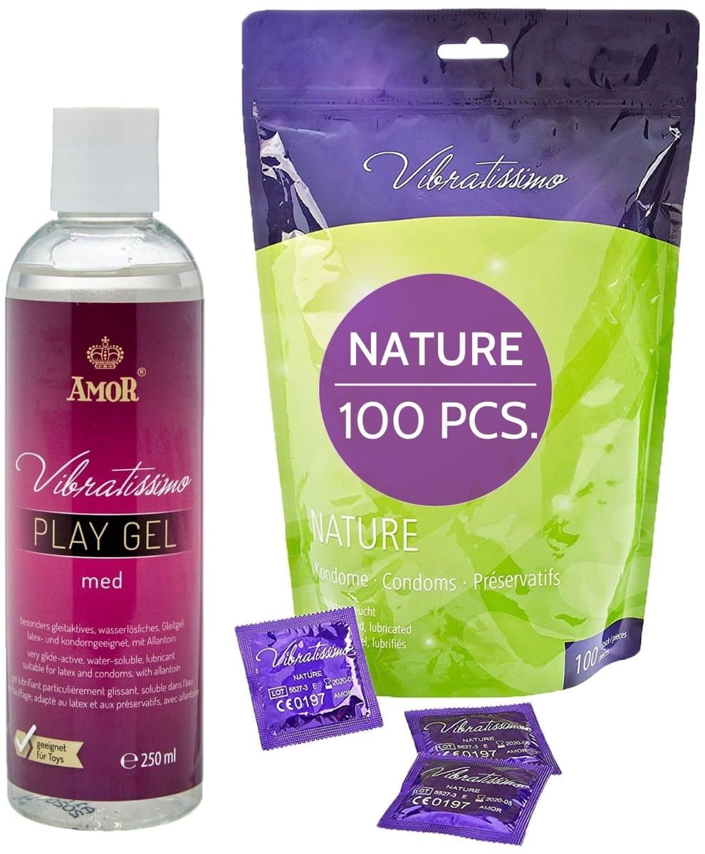 VIBRATISSIMO condooms Nature 100-pack & glijmiddelset | Extra Vochtig | Dunne wanddikte & natuurkleurig | Gevoelsecht flinterdun | Anticonceptie | B=53 mm — afbeelding 1