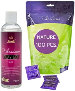VIBRATISSIMO condooms Nature 100-pack & glijmiddelset | Extra Vochtig | Dunne wanddikte & natuurkleurig | Gevoelsecht flinterdun | Anticonceptie | B=53 mm — thumbnail 1