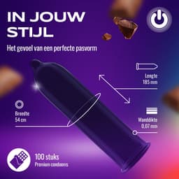 ON) Chocolate condooms, zwart & met chocoladegeur, dunne 0 07 mm wanddikte, 54 mm breedte, 100 stuks — thumbnail 3