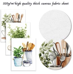 3-delig Aquarel Rustieke Keuken Wandkunst, Kruiden & Keukengerei Potten, Touw, Houten Spatel & Potten voor Restaurant Eetkamer Decor 30x40 cm Niet Ingelijst — thumbnail 3