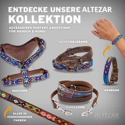 halsband voor honden, dubbel tribal geborduurd, vuurrood-bruin, hoogwaardig afgewerkte hondenhalsband, handgemaakt in Mexico, maat M, hondenhalsband voor middelgrote honden, breed leer — thumbnail 5
