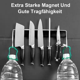 Magneetstrip, 58.5 cm, messenhouder, magnetisch, met 3 haken, roestvrij staal, zelfklevend, zwarte wandhouder, magneetstrip, zonder boren, messenhouder — thumbnail 3