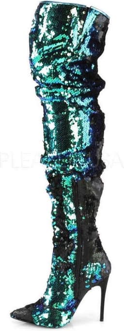 COURTLY-3011 - (EU 44 = US 13) - 5 Ruched Sequined Thigh High Boot, 1/3 Side Zip — thumbnail 3