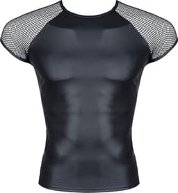 Regnes Fetish Planet – Wetlook & mesh T-shirt met raglanmouwen voor heren – Zwart - Maat XL — thumbnail 5