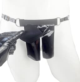 BamBella® String Man - sexy ondergoed Lingerie Heren XS -Open voorkant onderbroek Datex (Mix latex en stof) - Zwart mannen string Imitatie leer SM BDSM kleding — thumbnail 3