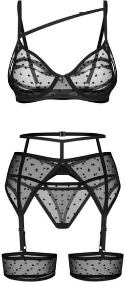 Obsessive - Nuites 3 Pcs Set Lingerie set - L/XL - Zwart — thumbnail 3