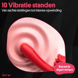 TipsToys® 3-in-1 Vibrator - Clitoris Zuiger en G Spot Stimulator met Likkende Tong - 10 Lik, Bef, Tril, Bijt, Vibratie & Pulse Standen - Dildo Sex Toys - Zuigende Teaser Tepel, Vagina, Clit - Seksspeeltjes voor Vrouwen - IPX6 - Rood — thumbnail 2