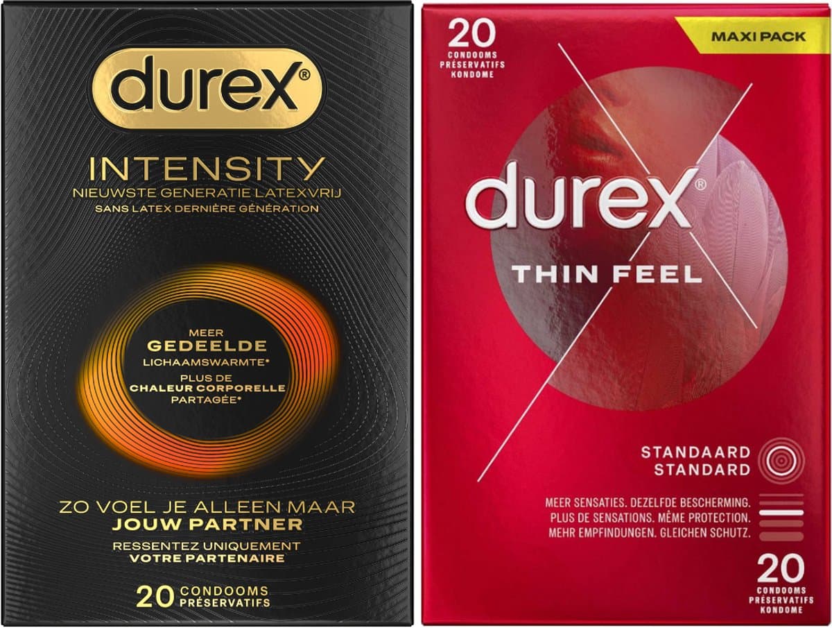 Durex - 40 stuks Condooms - Intensity Nieuwste generatie ultradun, gedeelde lichaamswarmte 20st -Thin Feel Extra Dun 20st - Voordeelverpakking — afbeelding 1