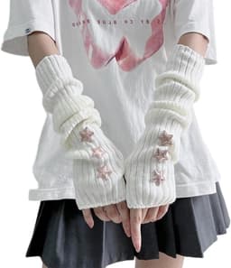 1 paar zachte witte vingerloze handschoenen met sterversiering voor Goth-outfits en armwarmers voor dames Femboy kleding - Y2K esthetische Grunge stijl — thumbnail 1