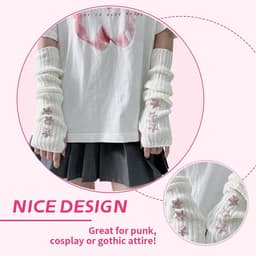 1 paar zachte witte vingerloze handschoenen met sterversiering voor Goth-outfits en armwarmers voor dames Femboy kleding - Y2K esthetische Grunge stijl — thumbnail 6