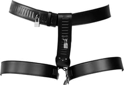 PU Leather Female Chastity Belt with Leg Restraint - Black — thumbnail 7