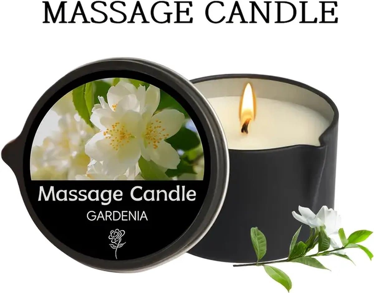 Gardenia Essentiële Olie Massagekaars - Sensuele Warme Gietbeker Ontwerp - Hydraterend met Bloemige Geur voor Ontspannende Spa & Lichaamsverzorging - Romantische Decoratie|Aromatherapie Kaars, Massageoliën voor stellen — afbeelding 1