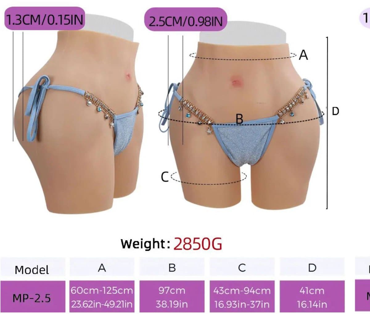 Siliconen vagina, siliconen billen- siliconen heupen- Vagina-broek-cosplay- travestie- crossdresser-bodysuit-big butt- 2850 gram — afbeelding 1