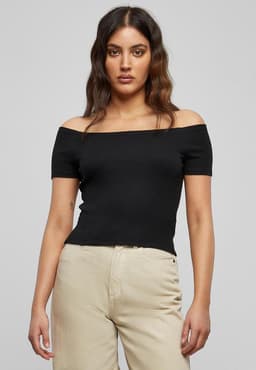 Off Shoulder Geribd T-Shirt voor Dames met Wijde Hals — thumbnail 5