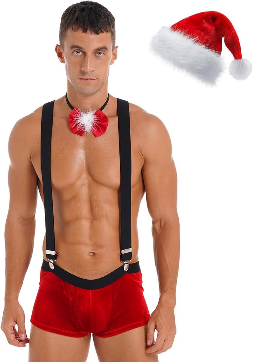 Heren Sexy Kerst Lingerie Set String Boxershort Kerstman Kostuum — afbeelding 1