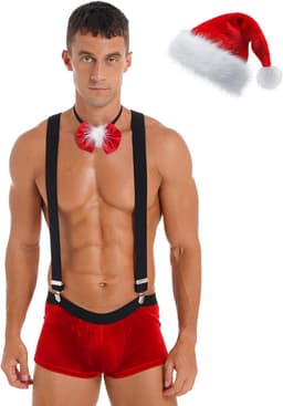 Heren Sexy Kerst Lingerie Set String Boxershort Kerstman Kostuum — thumbnail 1