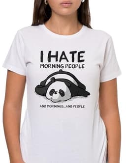 100% Katoenen T-Shirt met Korte Mouwen voor Mannen en Vrouwen, 5 Maten, Wit T-Shirt, I Hate Morning People — thumbnail 2