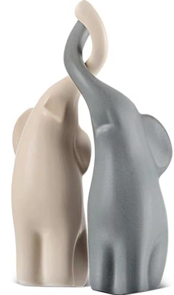 Decoratieve Olifanten Beeldjes Koppels voor Woondecoratie - Beige en Grijs Ornamenten - Set van 2 - Perfecte Cadeau Ideeën voor Valentijnsdag en Verjaardagen — afbeelding 1