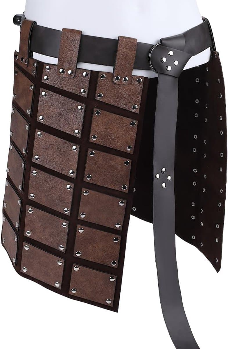 Medieval Faux Leather Thigh Armor - Retro Double Sided Waist Armor Protector met Belt - Mercenary Knights Skirt Armor voor LARP Viking Mannen Halloween Cosplay Kostuum — afbeelding 1