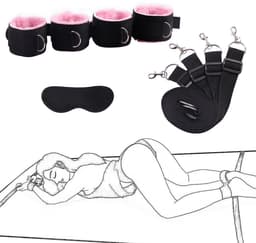 longziming-Bondage Set - Handboeien - Sex Toys voor Koppels - Vastbinden - 7-delige BDSM set met oogmasker - Verstelbaar - Comfortabel pluche - Voor beginners en gevorderden - Roze — thumbnail 3