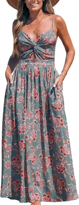Dames Zomerjurk V-hals Twist Front Boho Strandjurk Casual Party Jurk — thumbnail 6