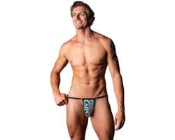Male Power Sexy Verstelbare G-String met Zwarte penisring - Één Maat - Dierlijk - Multicolor