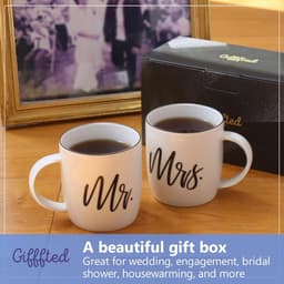 Gifffted Mr And Mrs Mugs, Unique Wedding Gift For Couple, Gifts For Engagement, Anniversary, His And Her, Bride And Groom, Valentines And Christmas Gifts For Couples, Set Of 2 Coffee Mugs — thumbnail 5