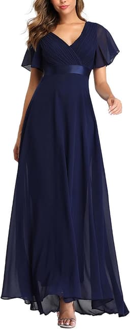 Avondjurk Dames - Feestjurk Maxi - Bruiloft Gast - V-hals Chiffon — thumbnail 1