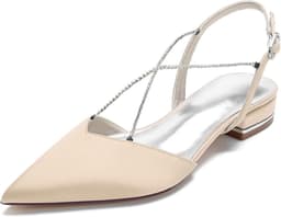 Bruidsschoenen Satijn - Chique Dames Flats - Feestelijke Gelegenheden - Spitse Neus Gekruiste Bandjes - 2.5 cm Hakhoogte — thumbnail 1